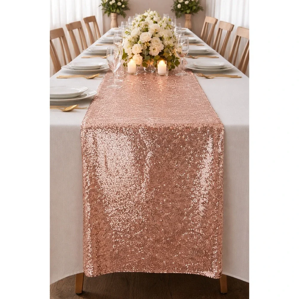 Rose Gold Sequin Table Runner 12x108 Wedding Party Event Decor Metallic Shimmer